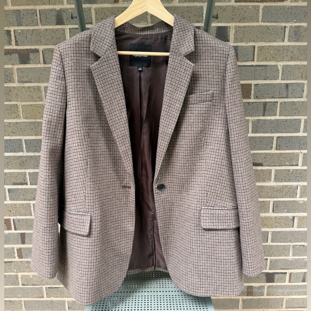 Madewell Brown + Blue Plaid Suit Jacket
